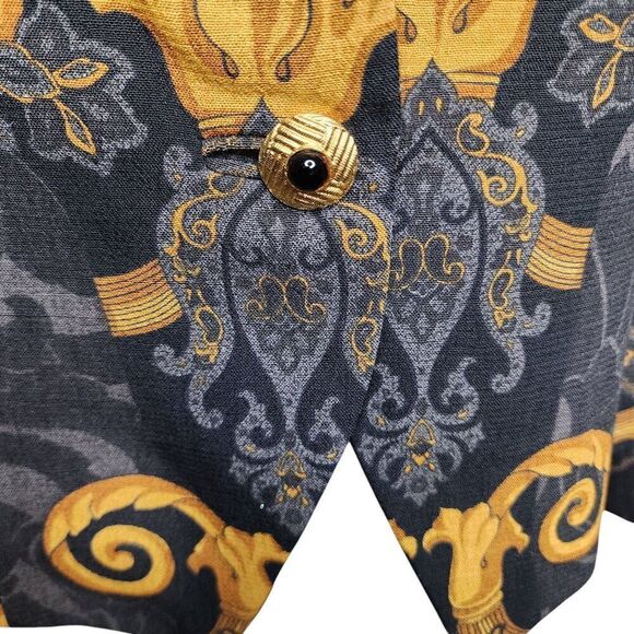 Vintage Gloria Sachs Blazer All Over Baroque Print Womens Size 6 Black and Gold - Picture 2 of 10